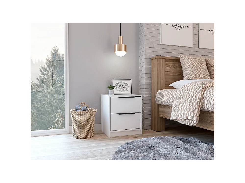 TUHOME Comodino Washington con Due Grandi Cassetti, Colore Bianco