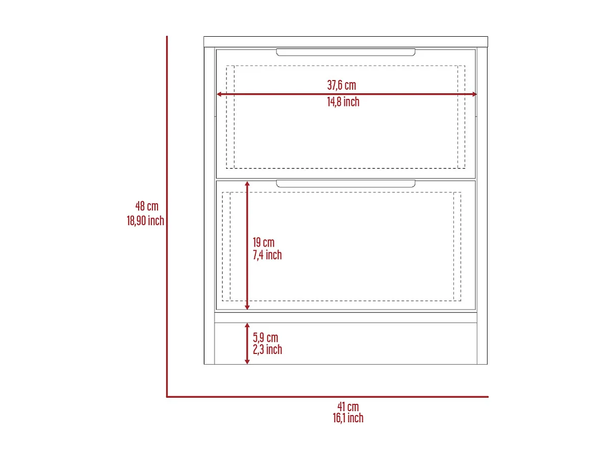TUHOME Comodino Washington con Due Grandi Cassetti, Colore Bianco