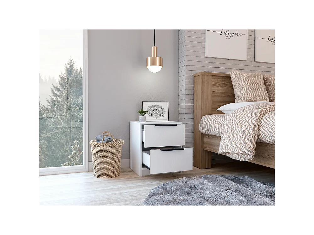 TUHOME Comodino Washington con Due Grandi Cassetti, Colore Bianco