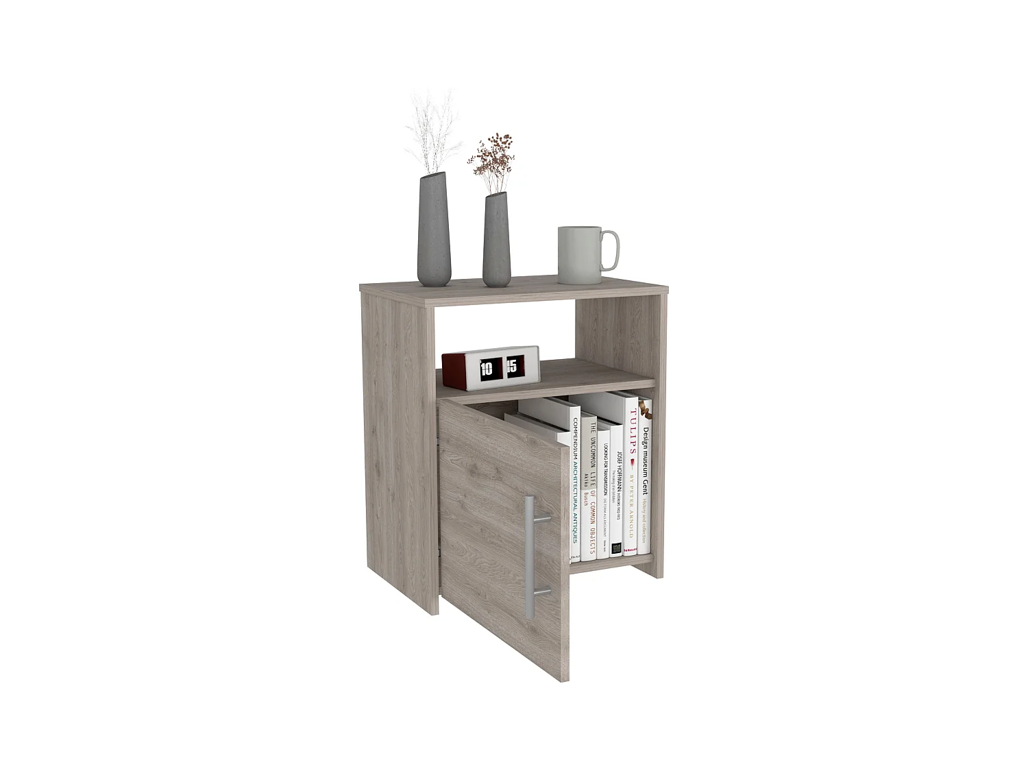 TUHOME Table de Nuit Bristol, Un Compartiment avec Porte, Surface Supérieure, Gris Clair