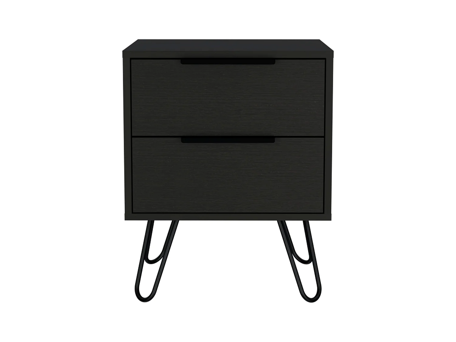 TUHOME Table de Nuit Nuvo 2, Deux Tiroirs, Pieds en Épingle, Couleur Noire