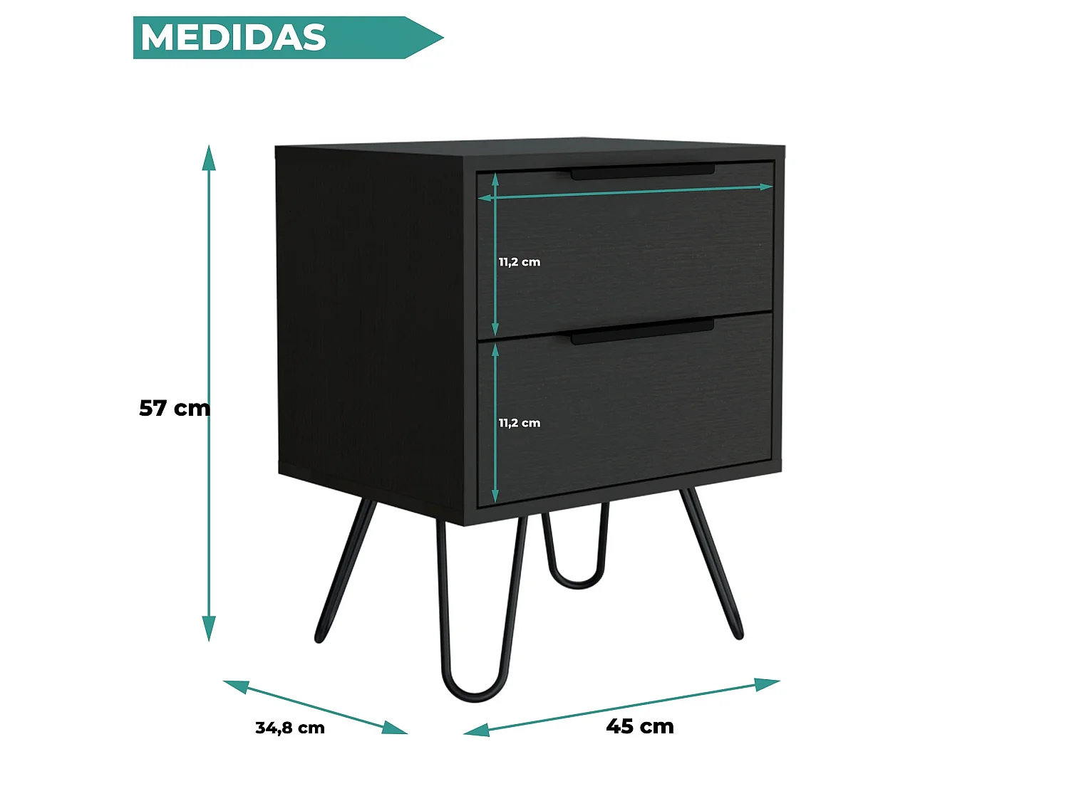 TUHOME CONCEPT Table de chevet Augusta de 45 cm, wengé