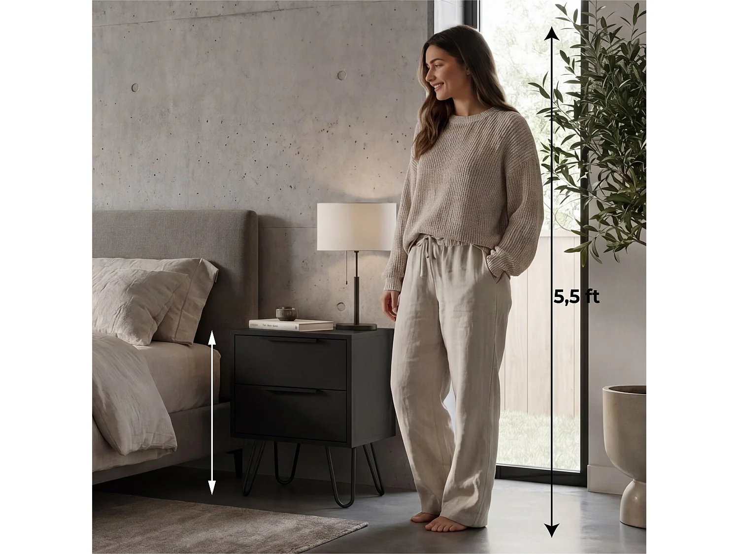 TUHOME CONCEPT Table de chevet Augusta de 45 cm, wengé