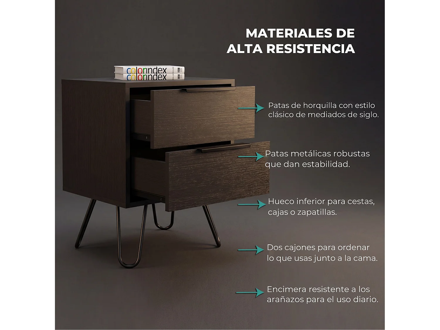 TUHOME CONCEPT Table de chevet Augusta de 45 cm, wengé