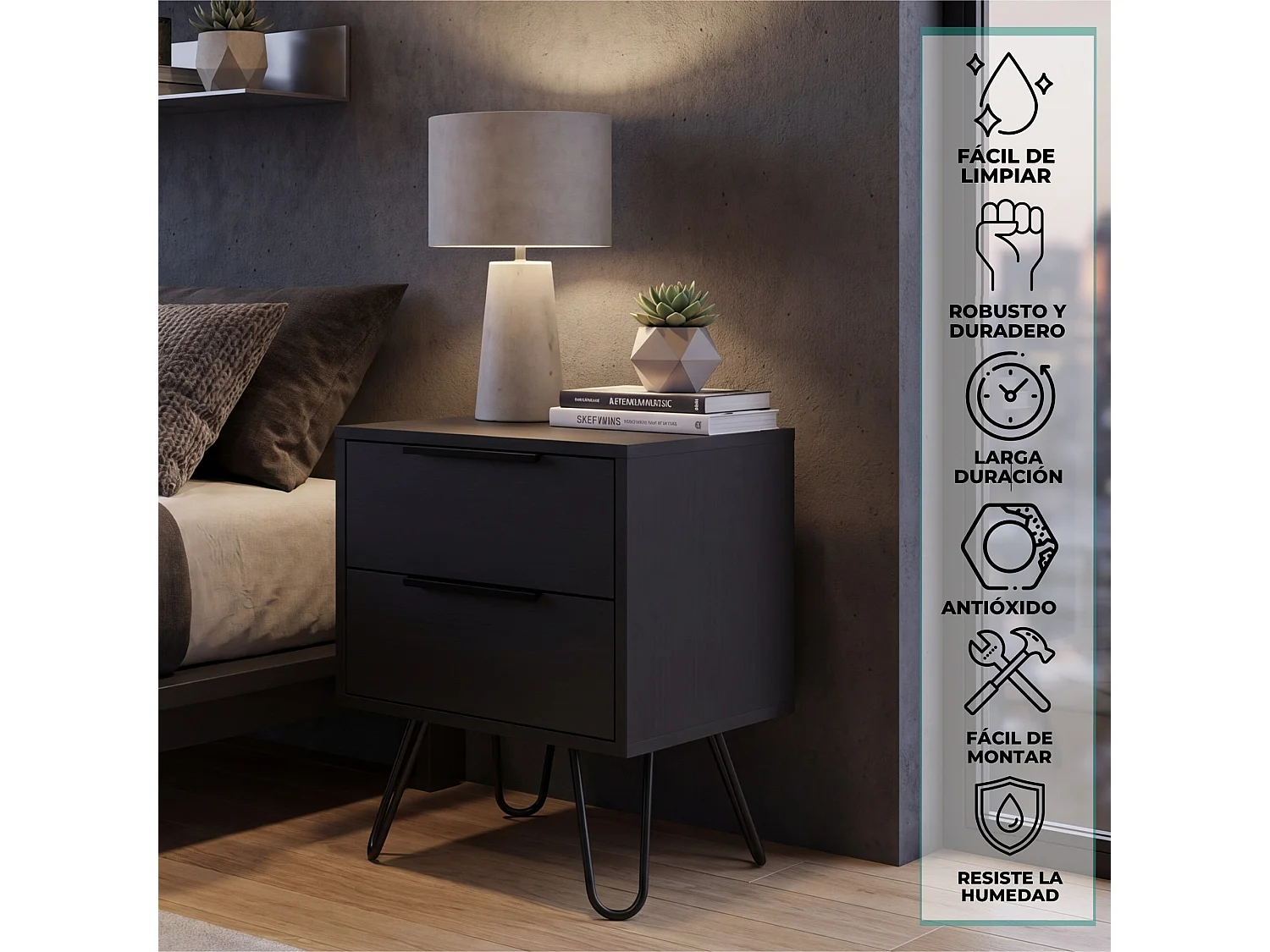 TUHOME CONCEPT Table de chevet Augusta de 45 cm, wengé