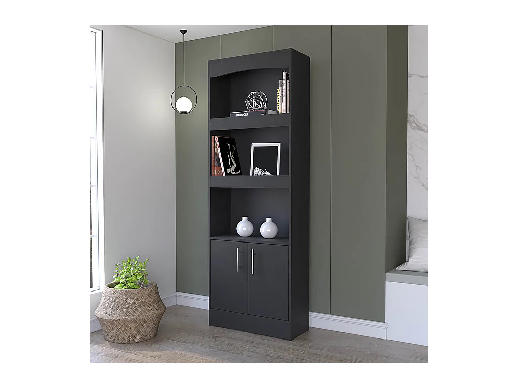 TUHOME Bibliothèque Durango, Trois Étagères, Meuble avec Double Porte, Noir