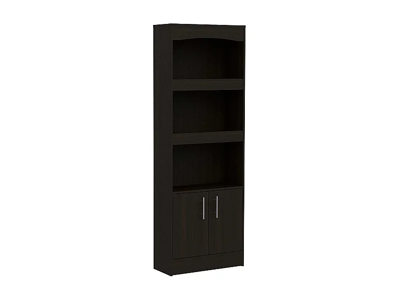 TUHOME Biblioteca Durango, Tres Estantes, Gabinete con Doble Puerta, Negro.