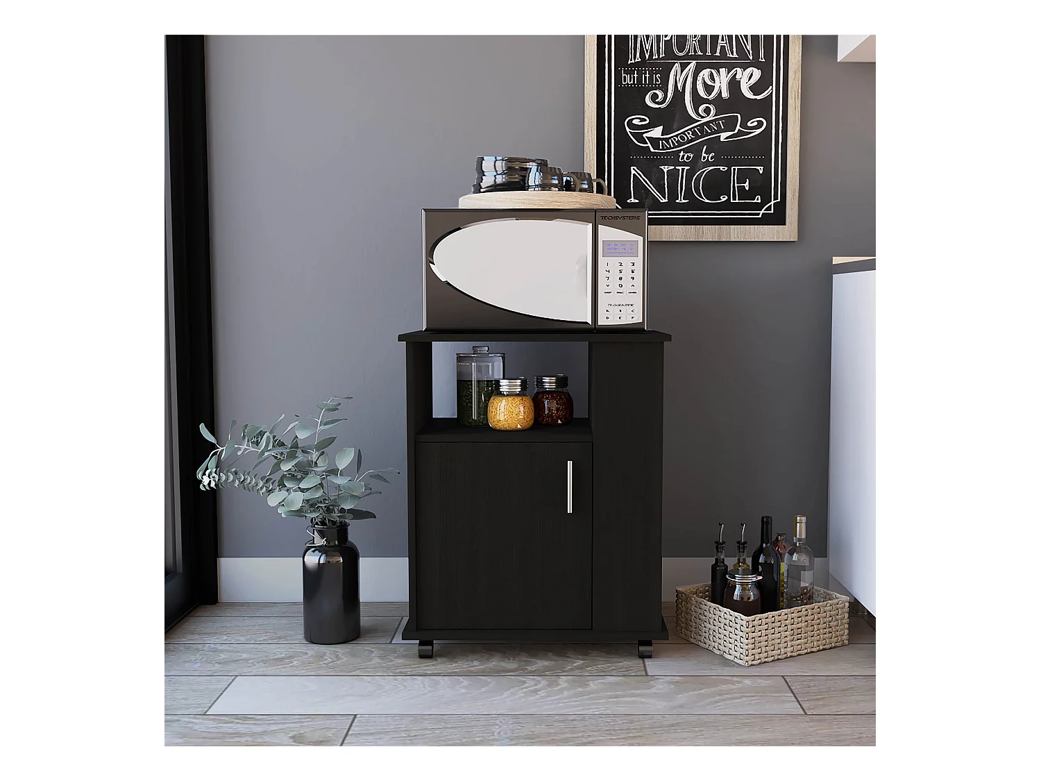 TUHOME Meuble Bas Micro-ondes Clayton Kit, Noir