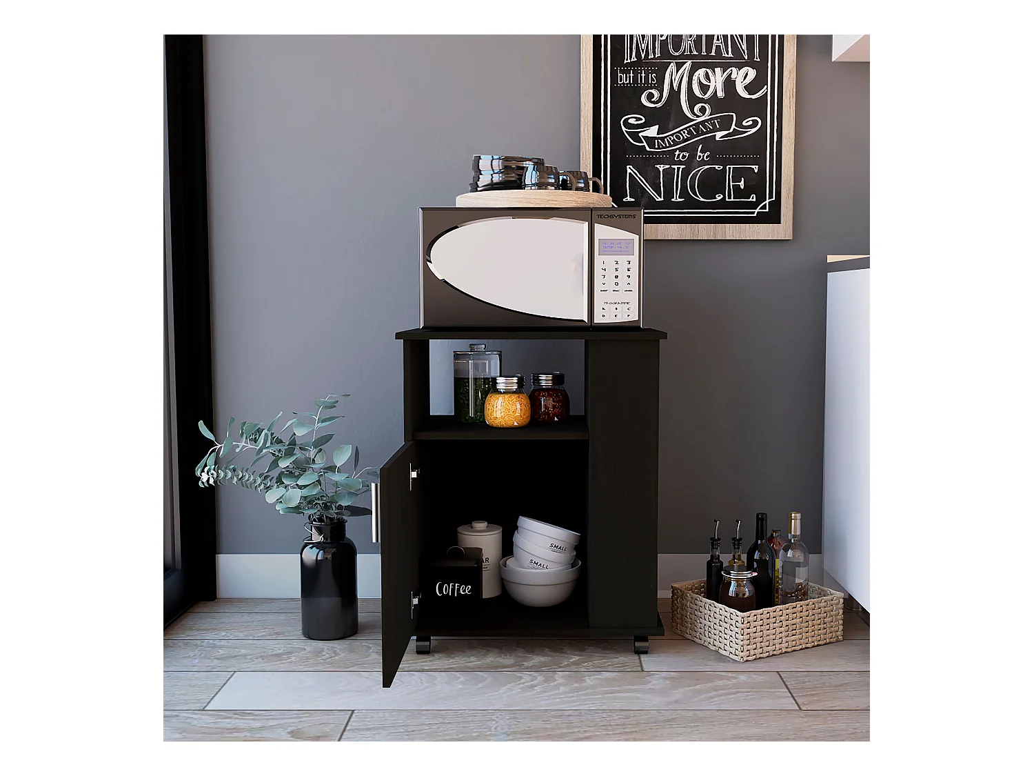 TUHOME Meuble Bas Micro-ondes Clayton Kit, Noir