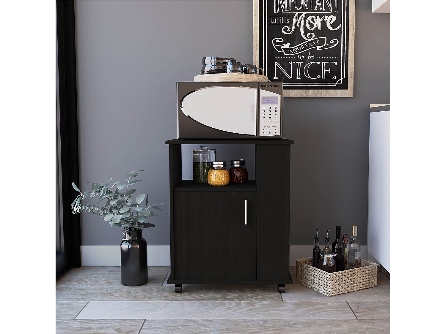 TUHOME Gabinete Inferior para Microondas Clayton Kit, Negro