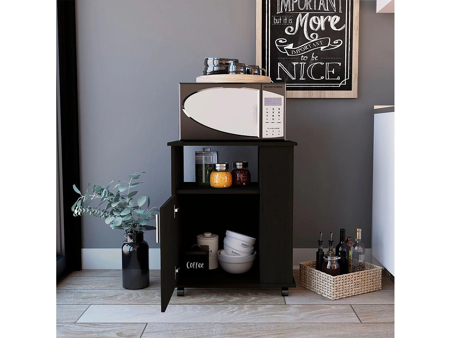 TUHOME Gabinete Inferior para Microondas Clayton Kit, Negro