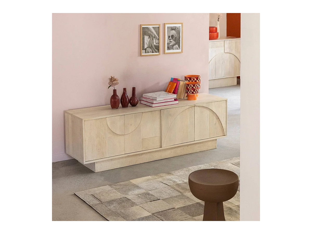 Meuble TV en bois de manguier blanchi Miliam