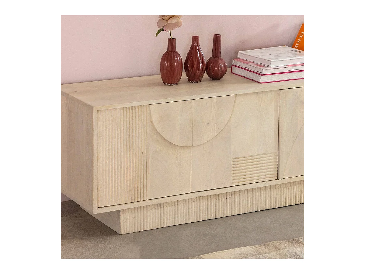 Meuble TV en bois de manguier blanchi Miliam