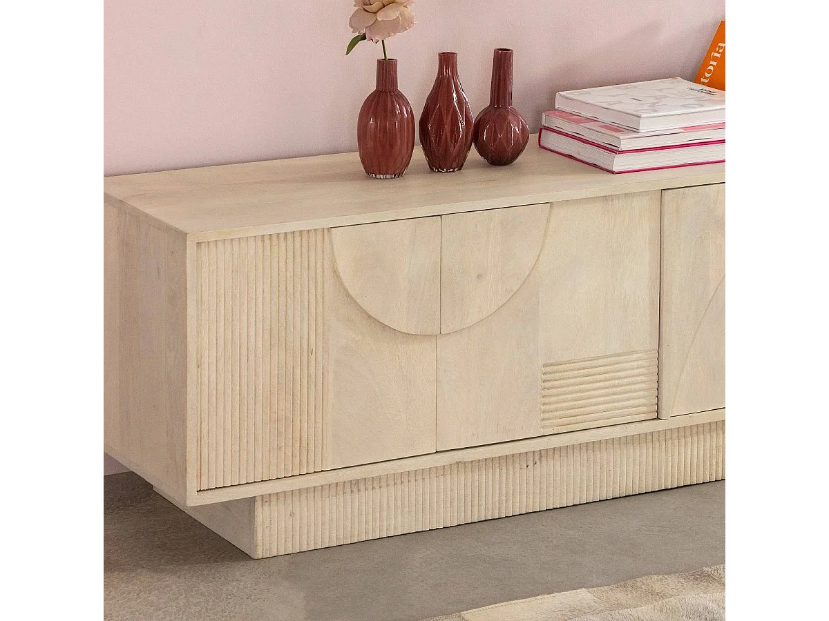 Meuble TV en bois de manguier blanchi Miliam