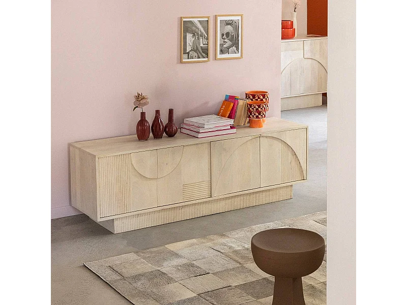 Meuble TV en bois de manguier blanchi Miliam