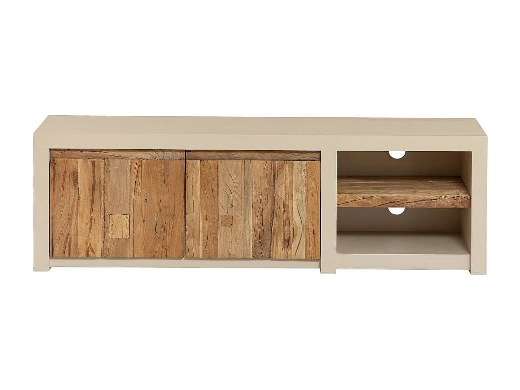 Meuble TV 2 portes et 1 étagère en bois effet béton et bois recyclé Dalva