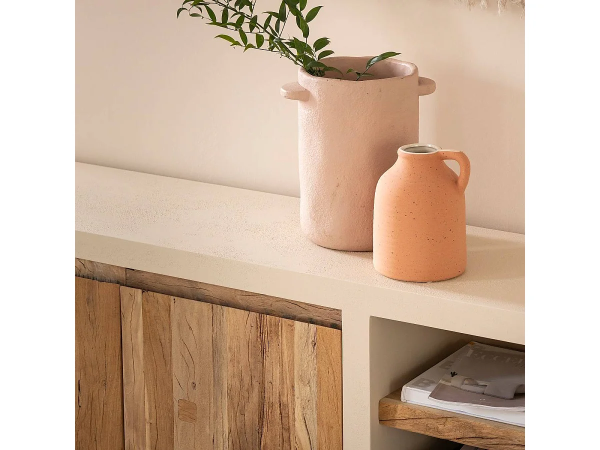 Meuble TV 2 portes et 1 étagère en bois effet béton et bois recyclé Dalva