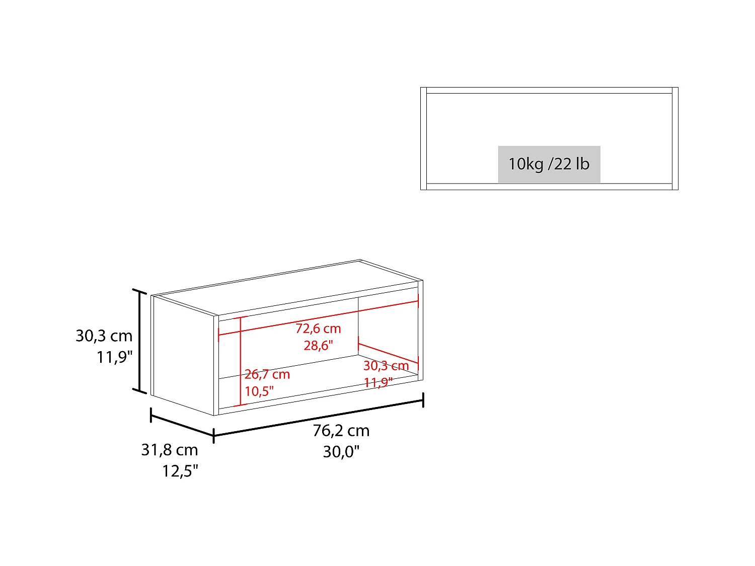 TUHOME Armário de Parede Hard Rock em Melamina com Armazenamento Aberto
