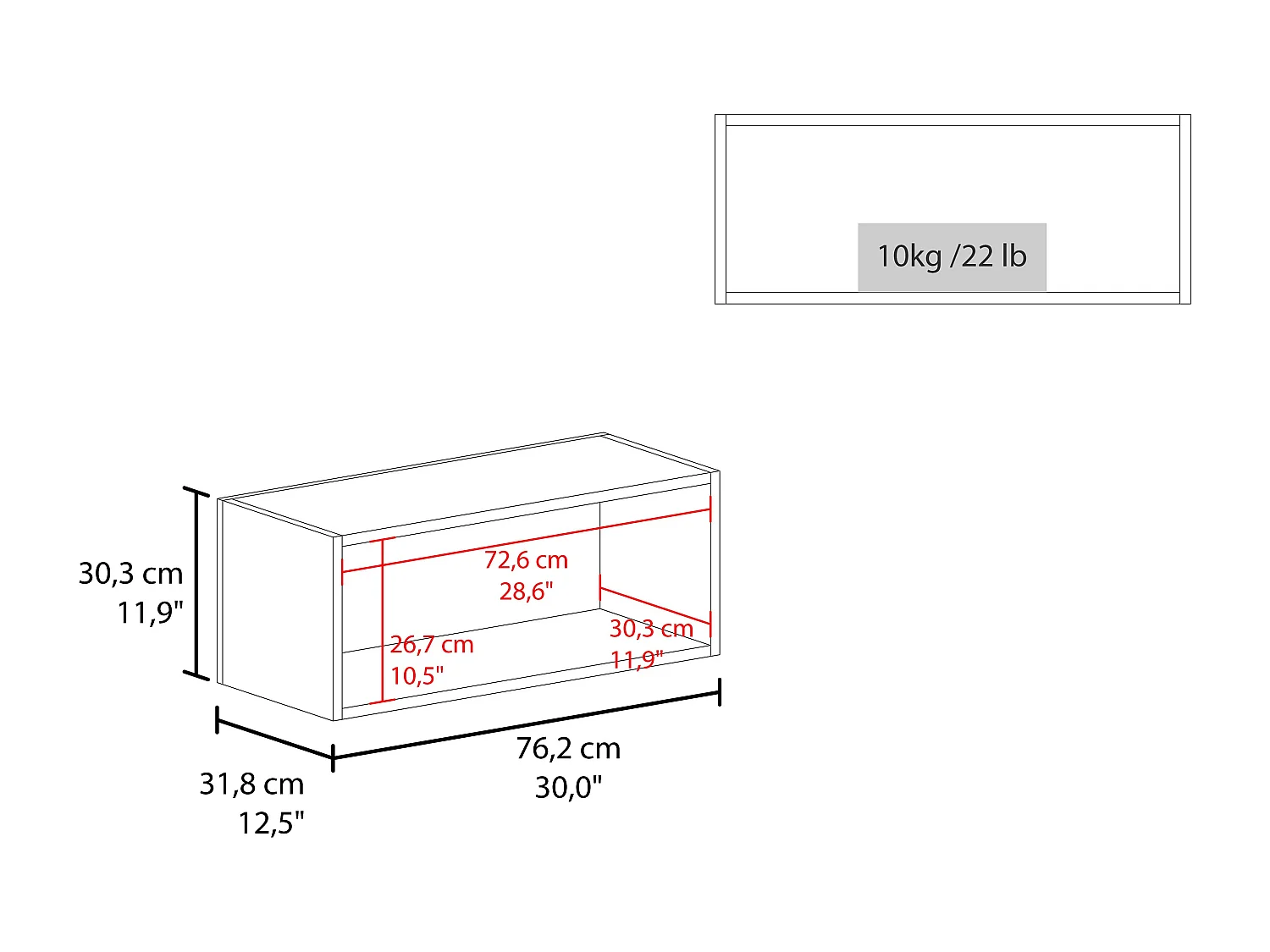 TUHOME Gabinete de Pared Hard Rock en Melamina con Almacenamiento Abierto
