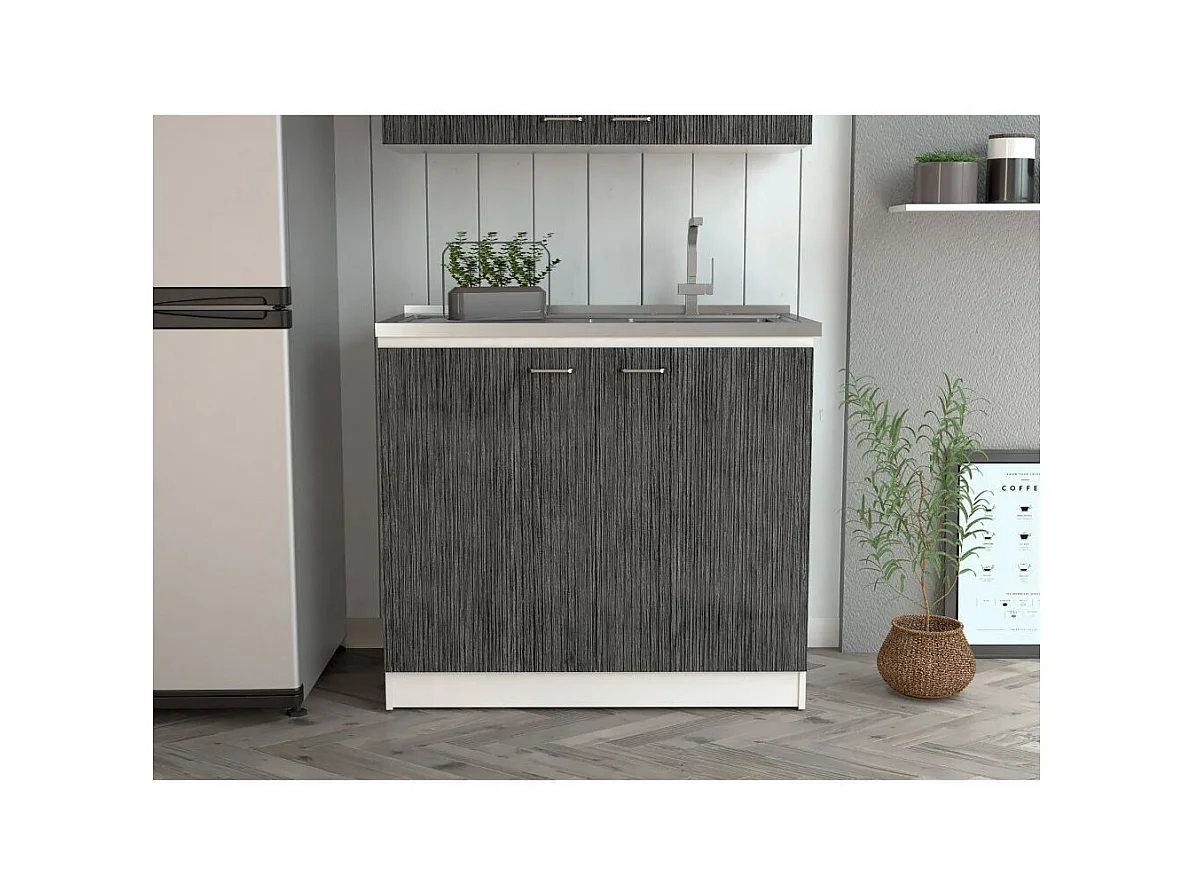 Mobile lavastoviglie Napoles in melaminico con 2 ante, 2 ripiani e piano di lavoro in acciaio inox, multicolore, 90 cm X 100 cm X 52 cm
