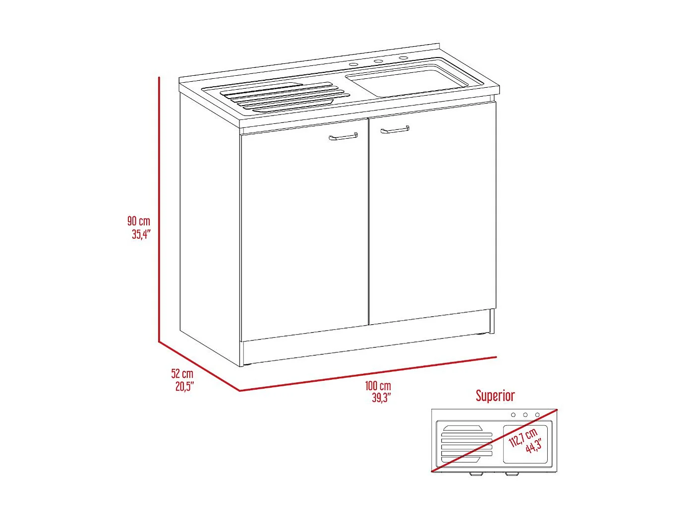 Mobile lavastoviglie Napoles in melaminico con 2 ante, 2 ripiani e piano di lavoro in acciaio inox, multicolore, 90 cm X 100 cm X 52 cm