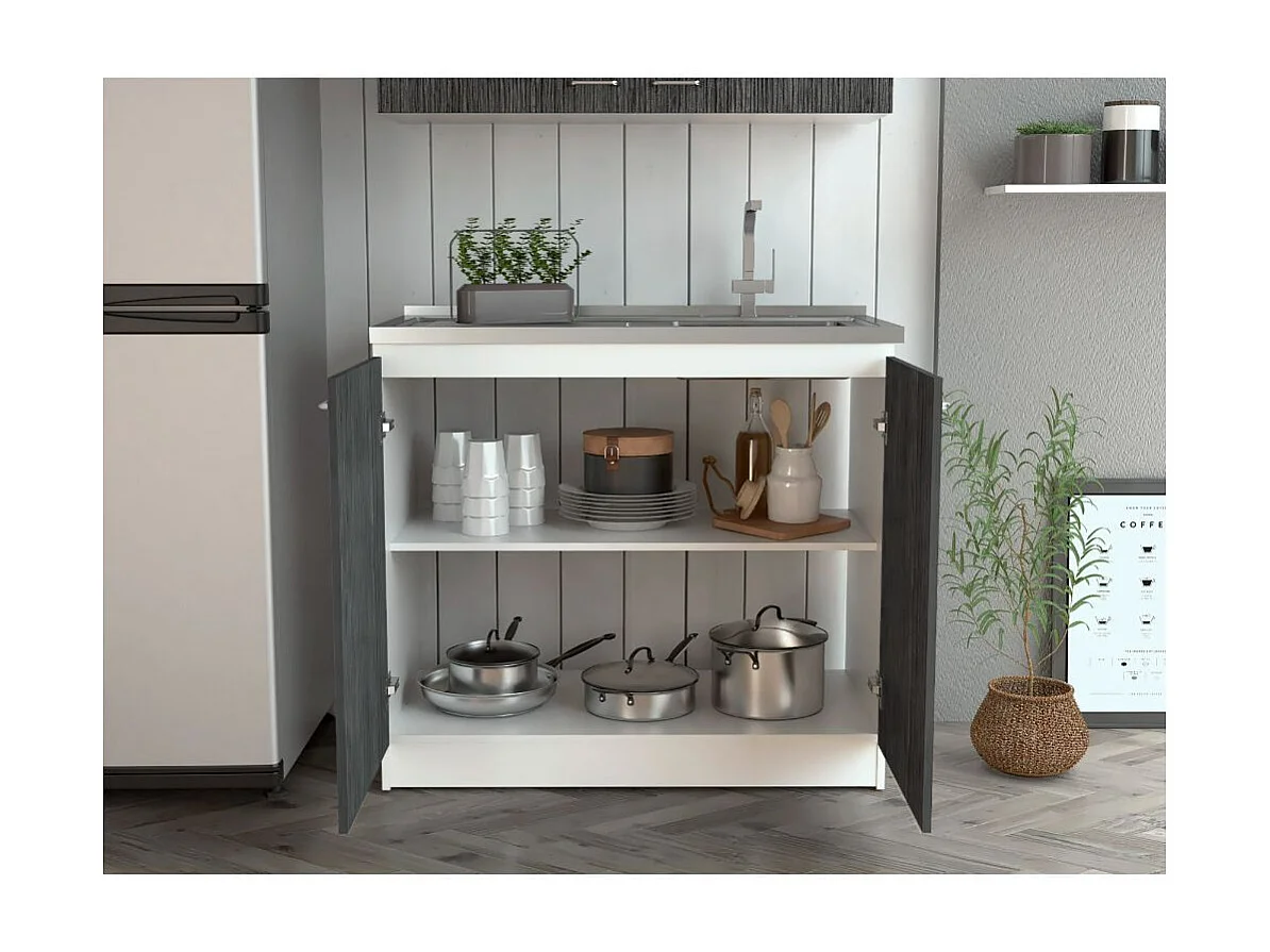 Mobile lavastoviglie Napoles in melaminico con 2 ante, 2 ripiani e piano di lavoro in acciaio inox, multicolore, 90 cm X 100 cm X 52 cm