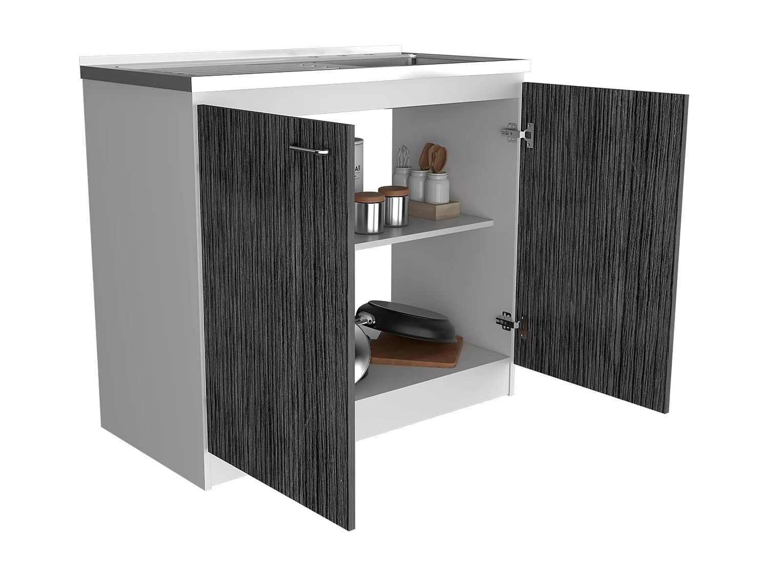 Mobile lavastoviglie Napoles in melaminico con 2 ante, 2 ripiani e piano di lavoro in acciaio inox, multicolore, 90 cm X 100 cm X 52 cm