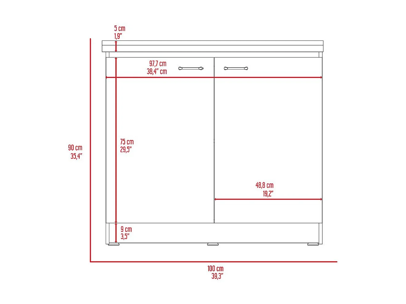 Mobile lavastoviglie Napoles in melaminico con 2 ante, 2 ripiani e piano di lavoro in acciaio inox, multicolore, 90 cm X 100 cm X 52 cm