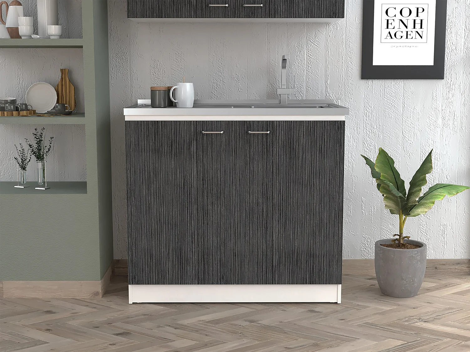 TUHOME CONCEPT Móvel lava-loiça Napoles de 100 cm, branco e carvalho cinzento