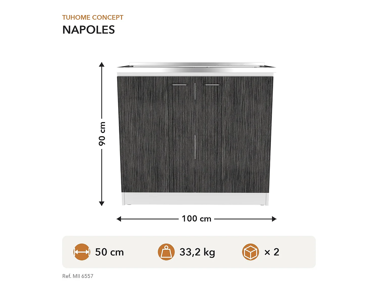 TUHOME CONCEPT Móvel lava-loiça Napoles de 100 cm, branco e carvalho cinzento
