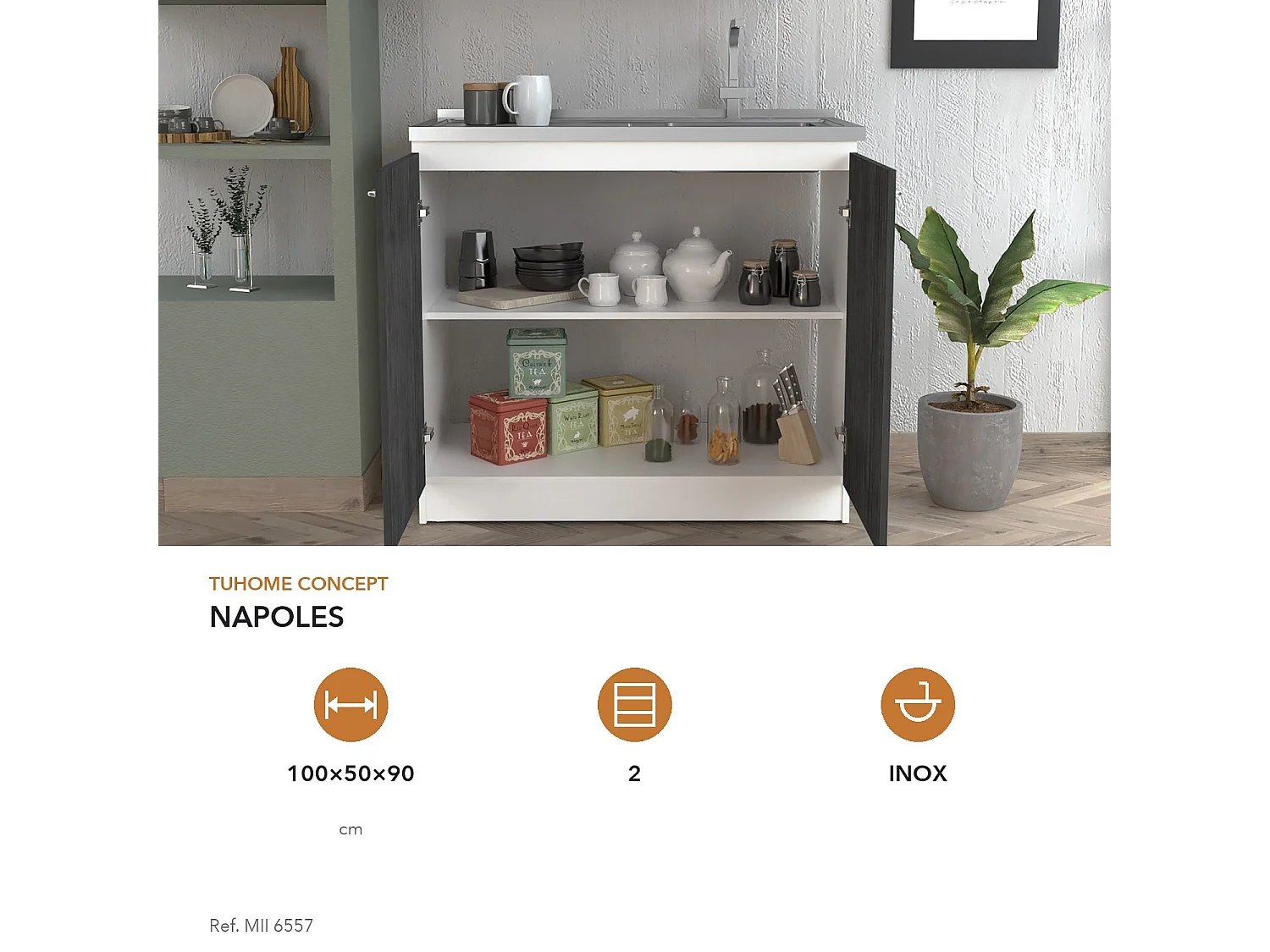 TUHOME CONCEPT Móvel lava-loiça Napoles de 100 cm, branco e carvalho cinzento