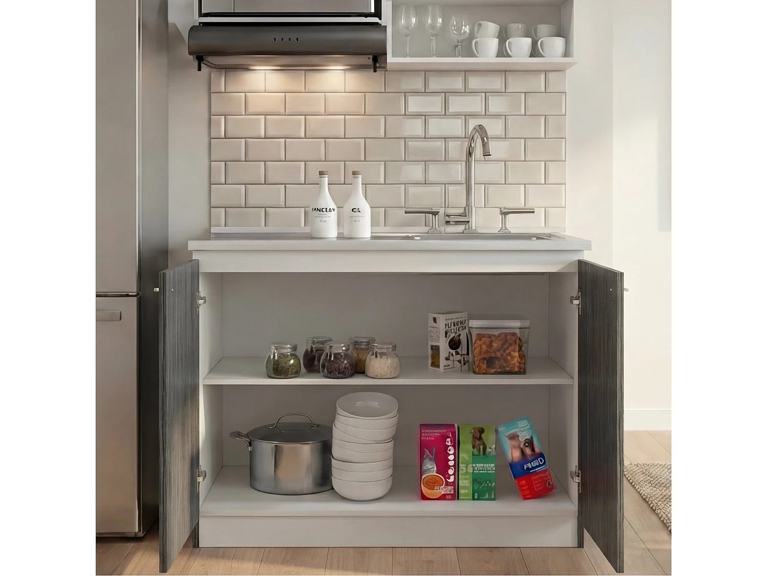 TUHOME CONCEPT Móvel lava-loiça Napoles de 100 cm, branco e carvalho cinzento