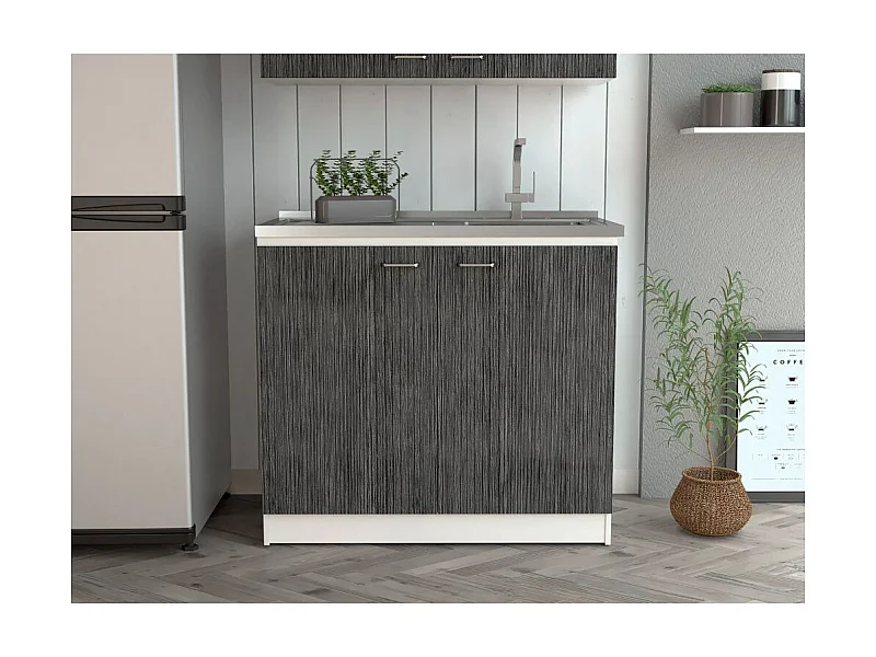 Mobile lavastoviglie Napoles in melaminico con 2 ante, 2 ripiani e piano di lavoro in acciaio inox, multicolore, 90 cm X 100 cm X 52 cm