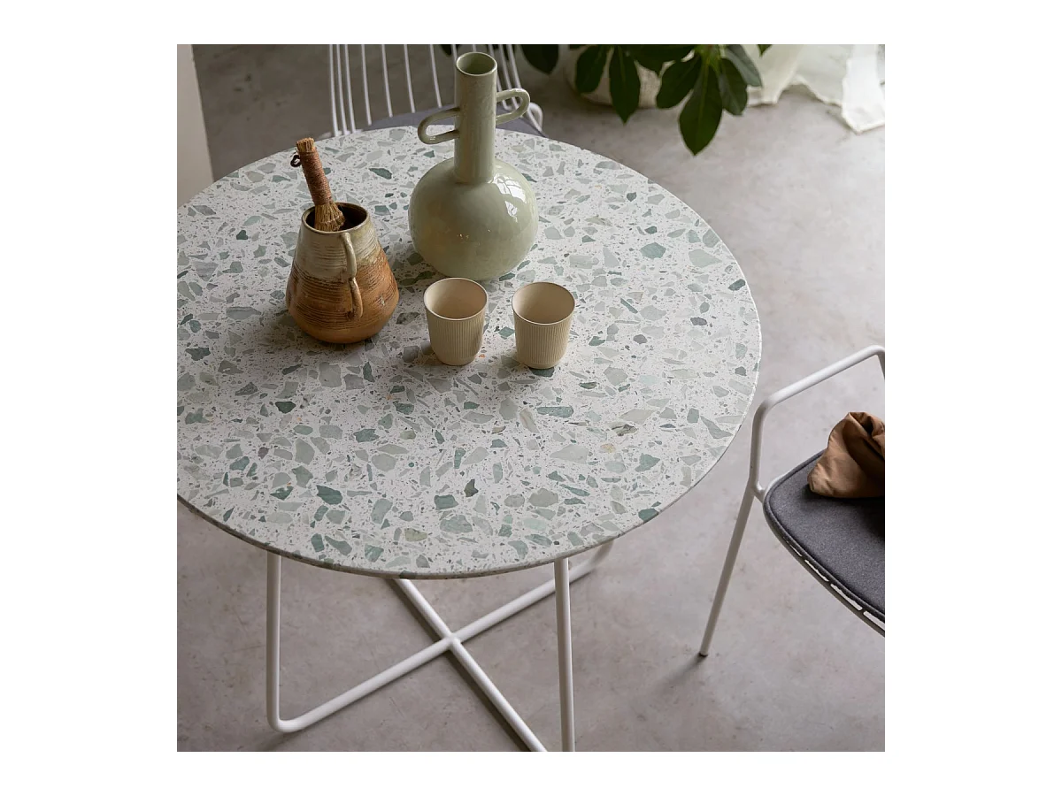 Runder Tisch Premium-Terrazzo und Metall 90 Elio grün