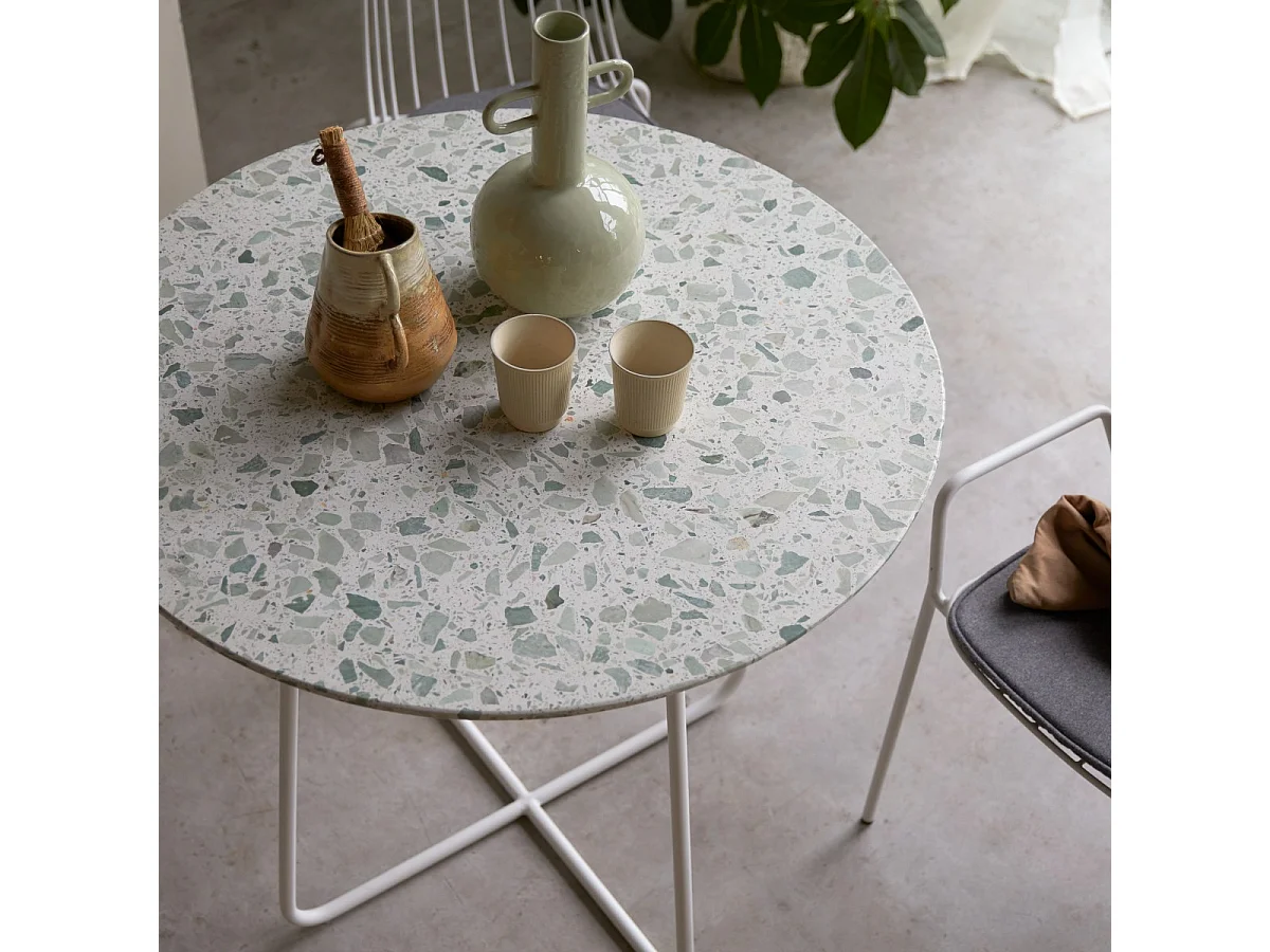 Elio - Premium green terrazzo and metal round table, seats 4