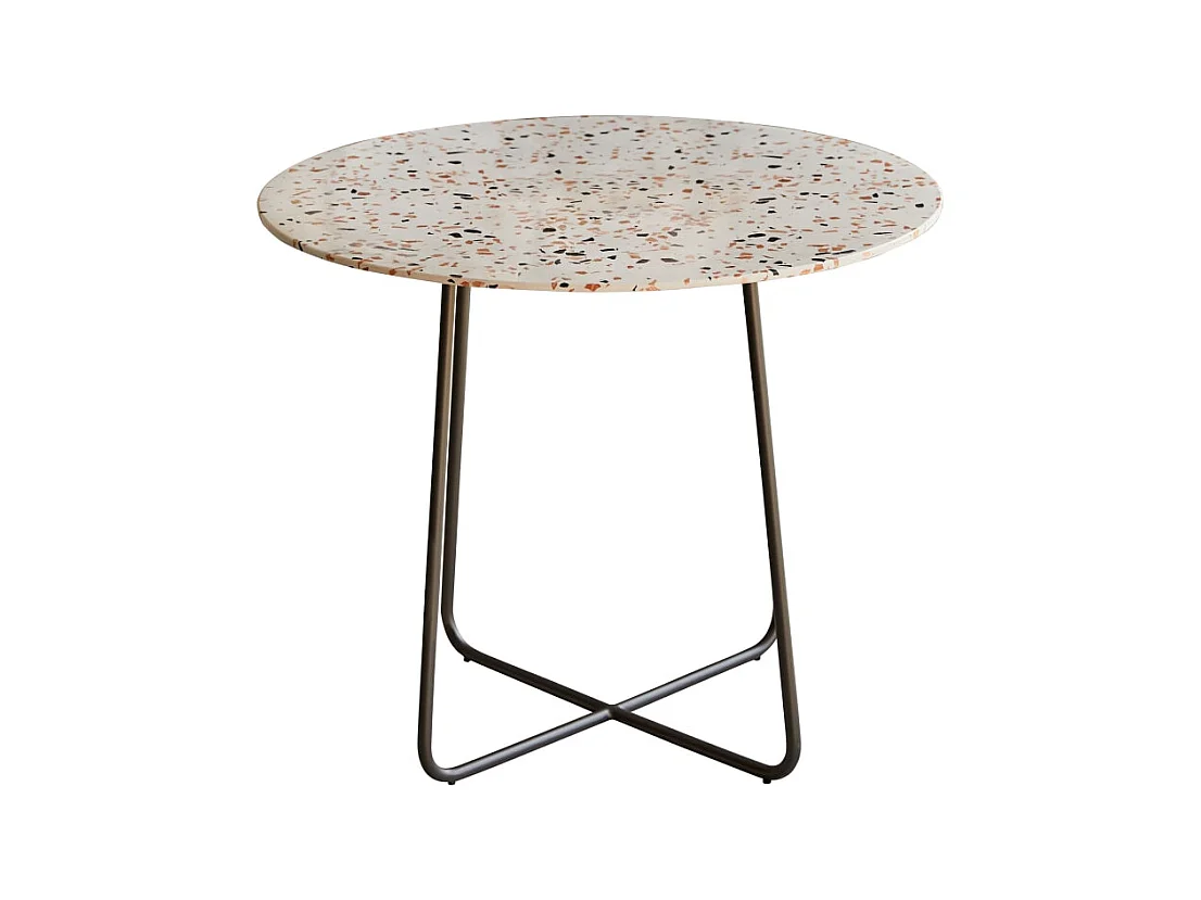 Runder Tisch aus Premium-Terrazzo und Metall 90 cm Elio brown