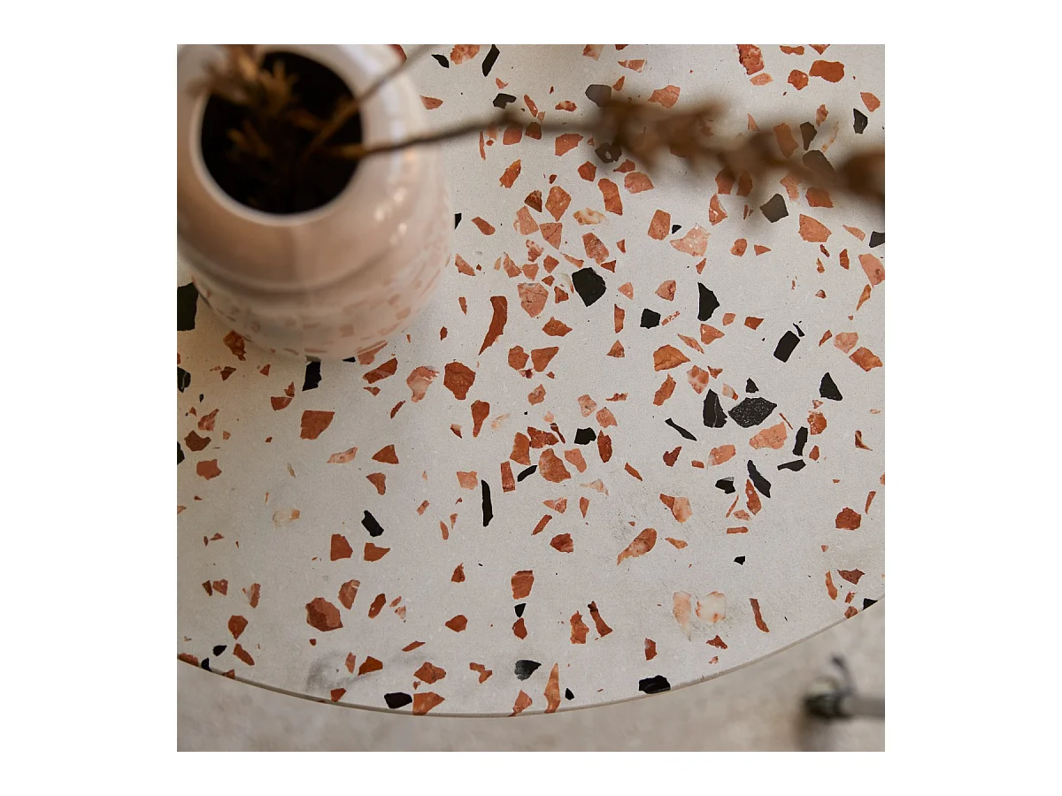 Runder Tisch aus Premium-Terrazzo und Metall 90 cm Elio brown