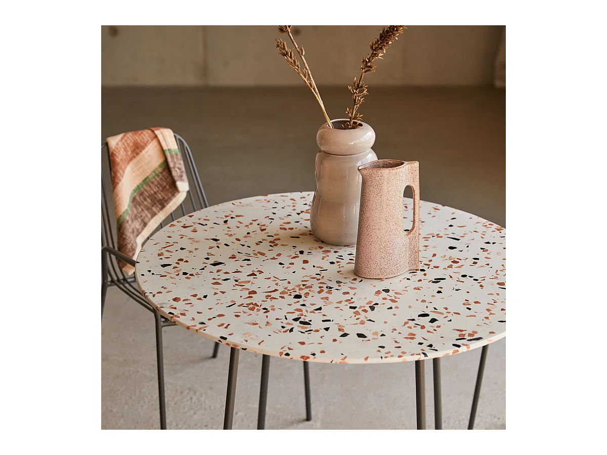 Runder Tisch aus Premium-Terrazzo und Metall 90 cm Elio brown