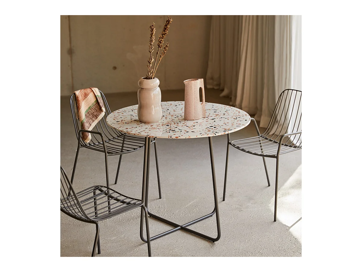 Runder Tisch aus Premium-Terrazzo und Metall 90 cm Elio brown