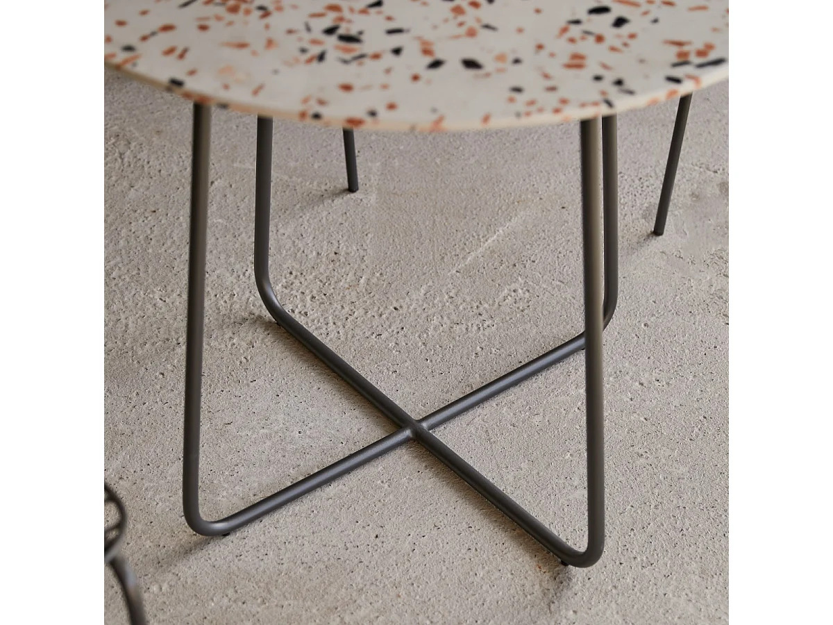 Runder Tisch aus Premium-Terrazzo und Metall 90 cm Elio brown
