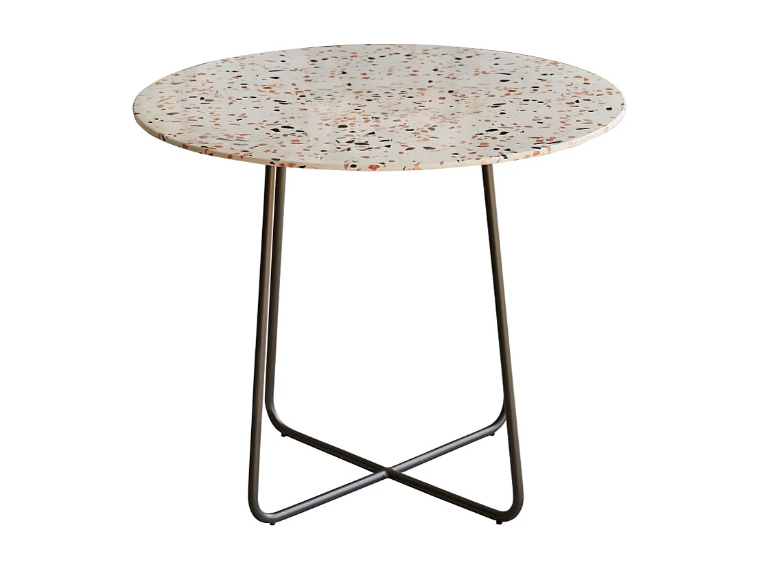 Runder Tisch aus Premium-Terrazzo und Metall 90 cm Elio brown