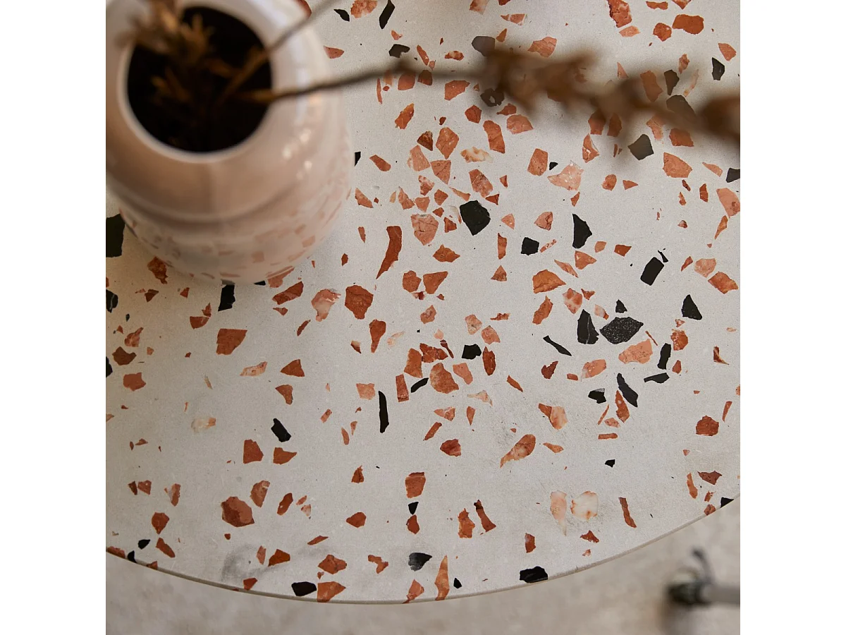 Elio - Round table in premium terrazzo and brown metal, seats 4.