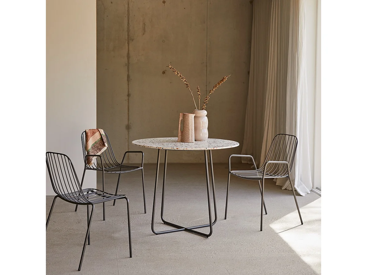 Elio - Round table in premium terrazzo and brown metal, seats 4.
