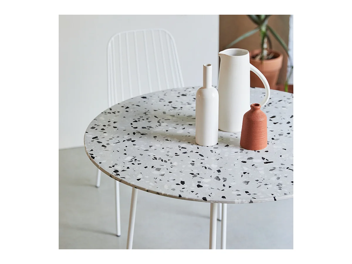 Runder Tisch Premium-Terrazzo und Metall 90 Elio weiß