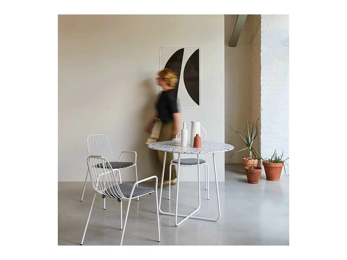 Runder Tisch Premium-Terrazzo und Metall 90 Elio weiß