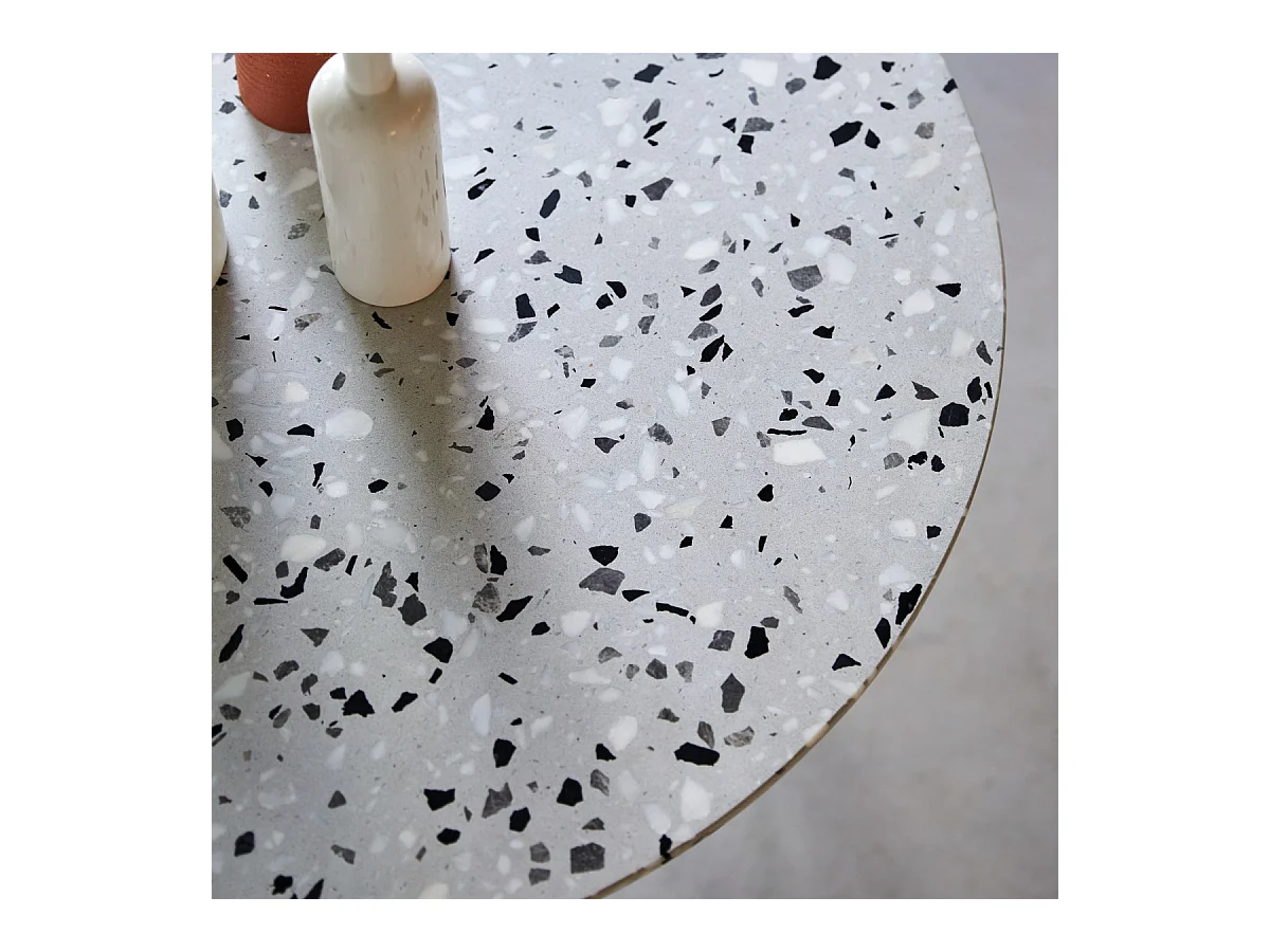 Runder Tisch Premium-Terrazzo und Metall 90 Elio weiß