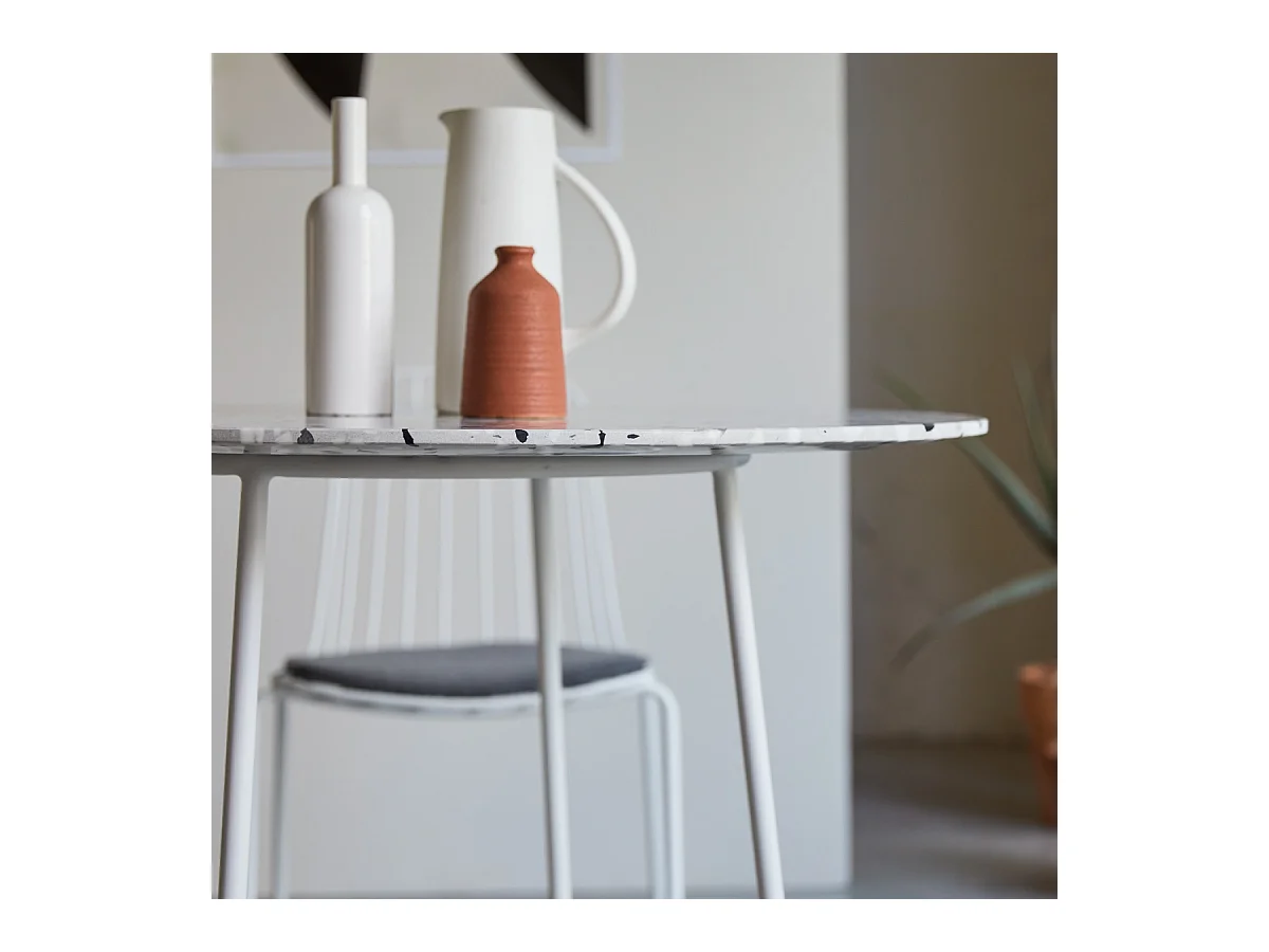 Runder Tisch Premium-Terrazzo und Metall 90 Elio weiß