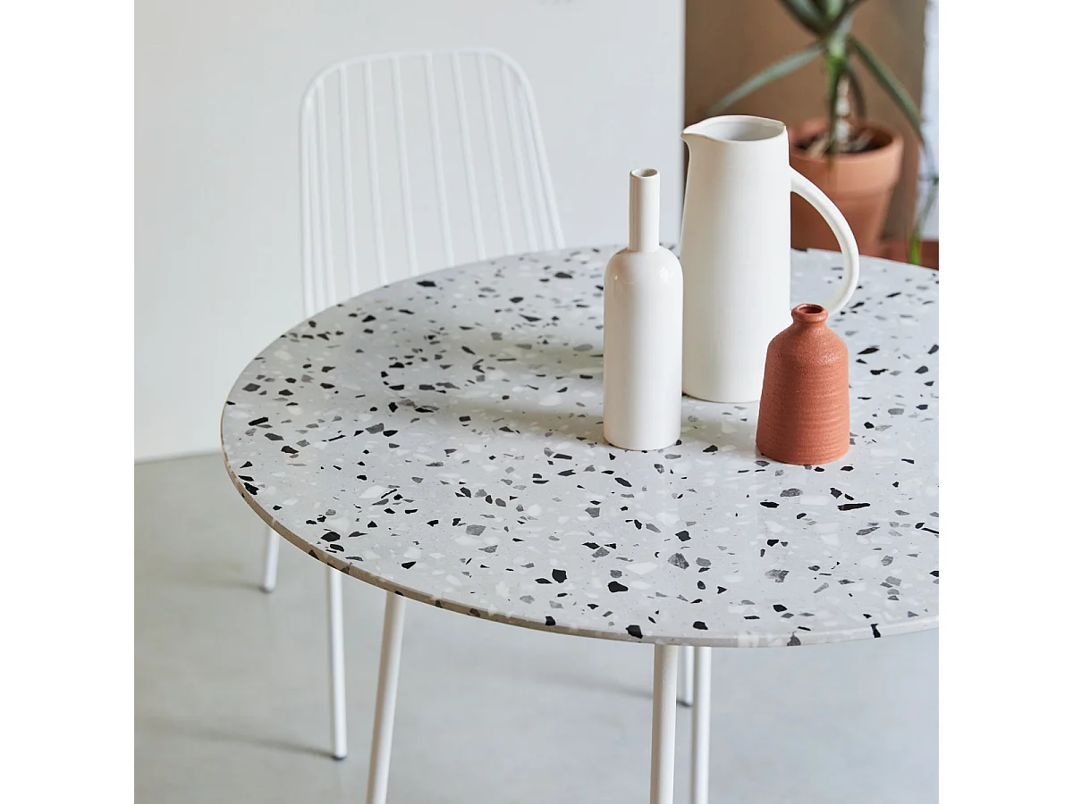 Runder Tisch Premium-Terrazzo und Metall 90 Elio weiß