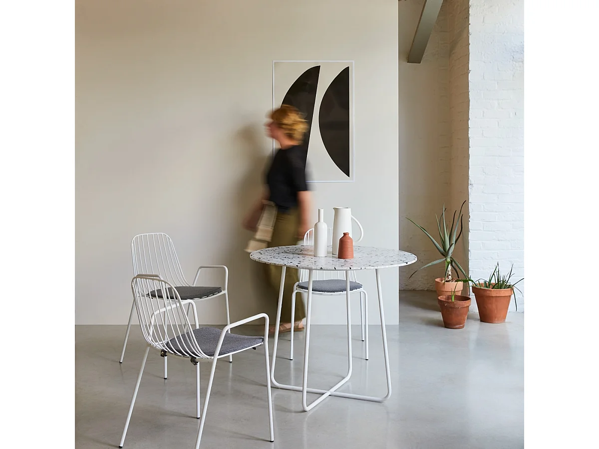 Runder Tisch Premium-Terrazzo und Metall 90 Elio weiß