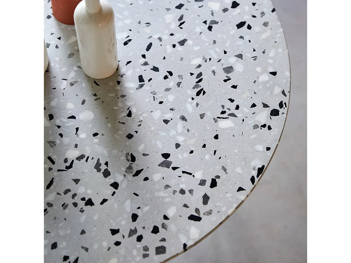 Runder Tisch Premium-Terrazzo und Metall 90 Elio weiß